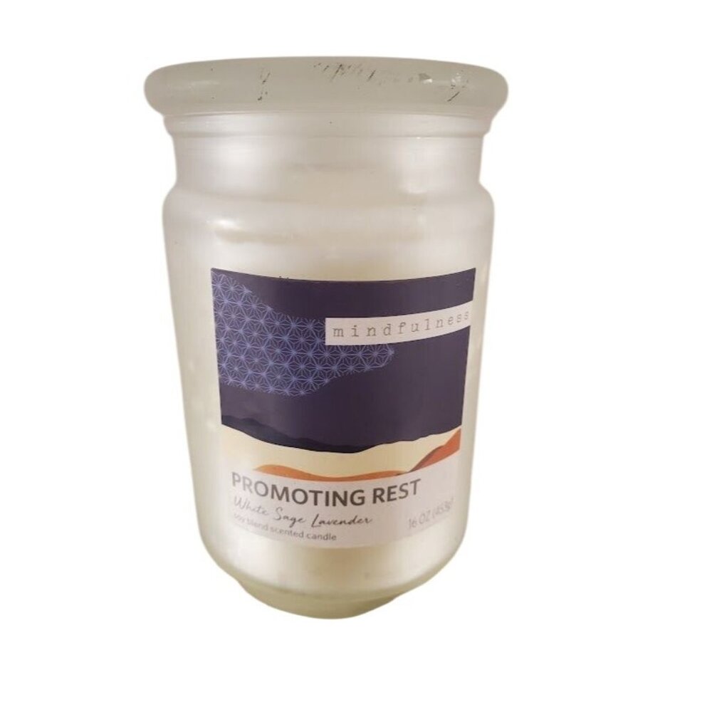 Mindfulness White Sage & Lavender Candle 16 Oz Promoting Rest Hand-Poured Jar